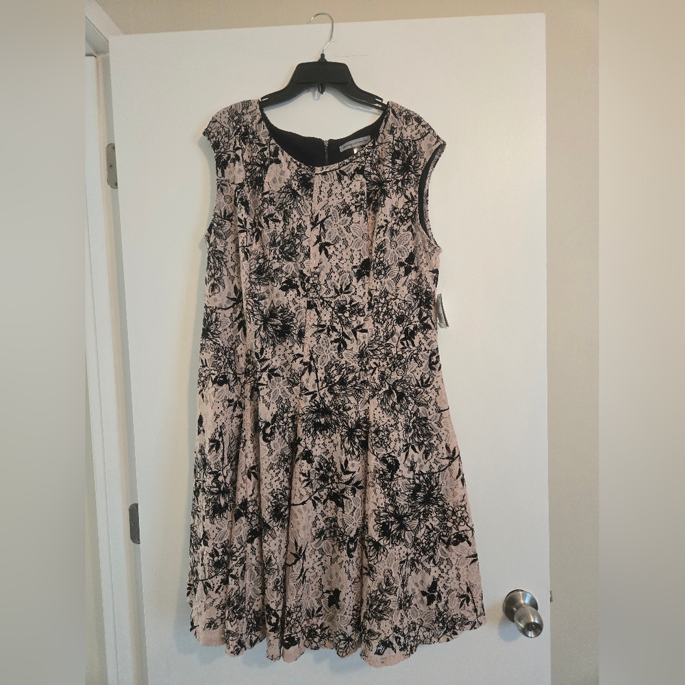 Danny & Nicole Floral Black and Pink Lace Fit and Flare Party Dress Size 16
